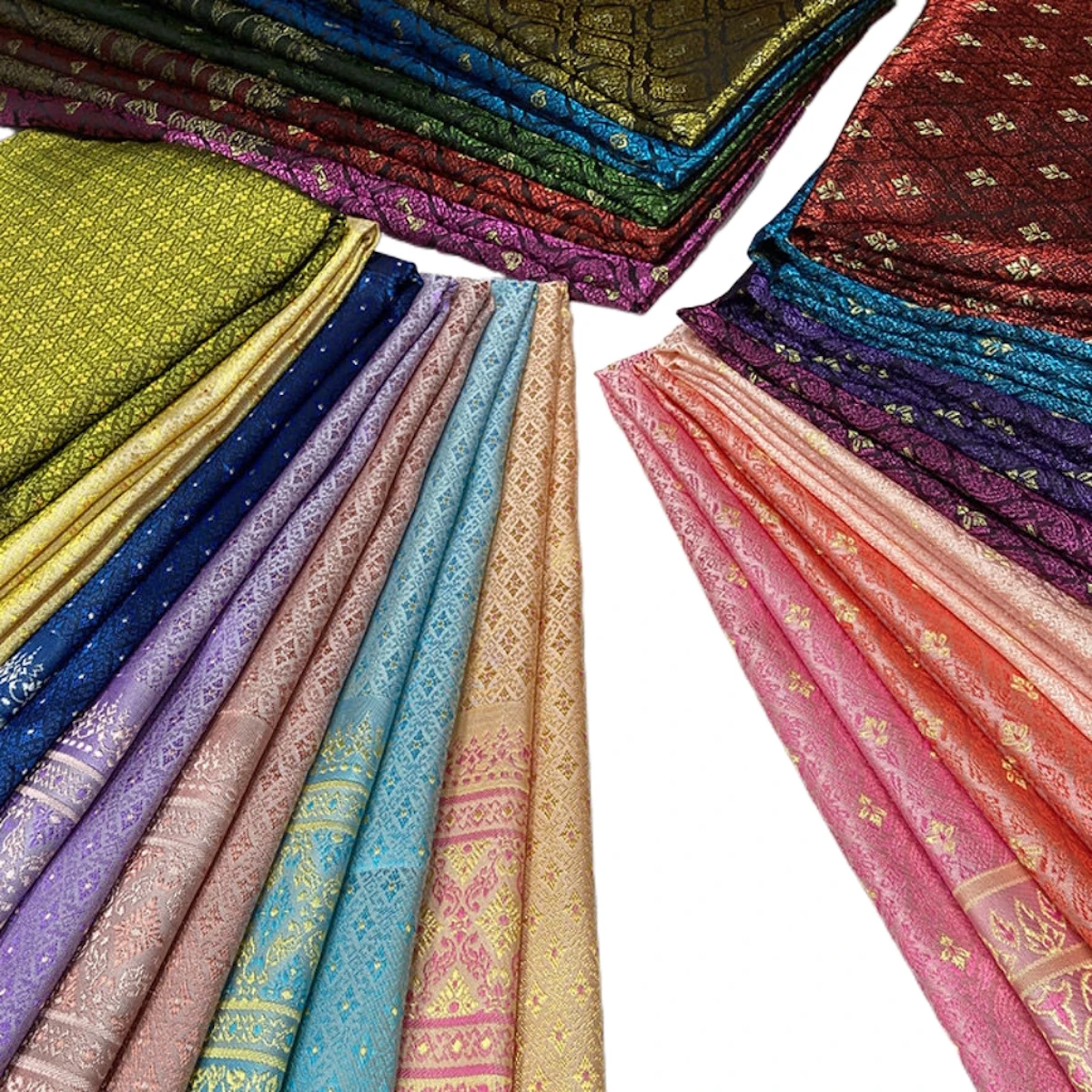 45x100cm Southeast Asia Ethnic Polyester Brocade Jacquard Woven Satin Fabric  DIY Thai Skirt Tube Dress Cloth Saree Sari Textile