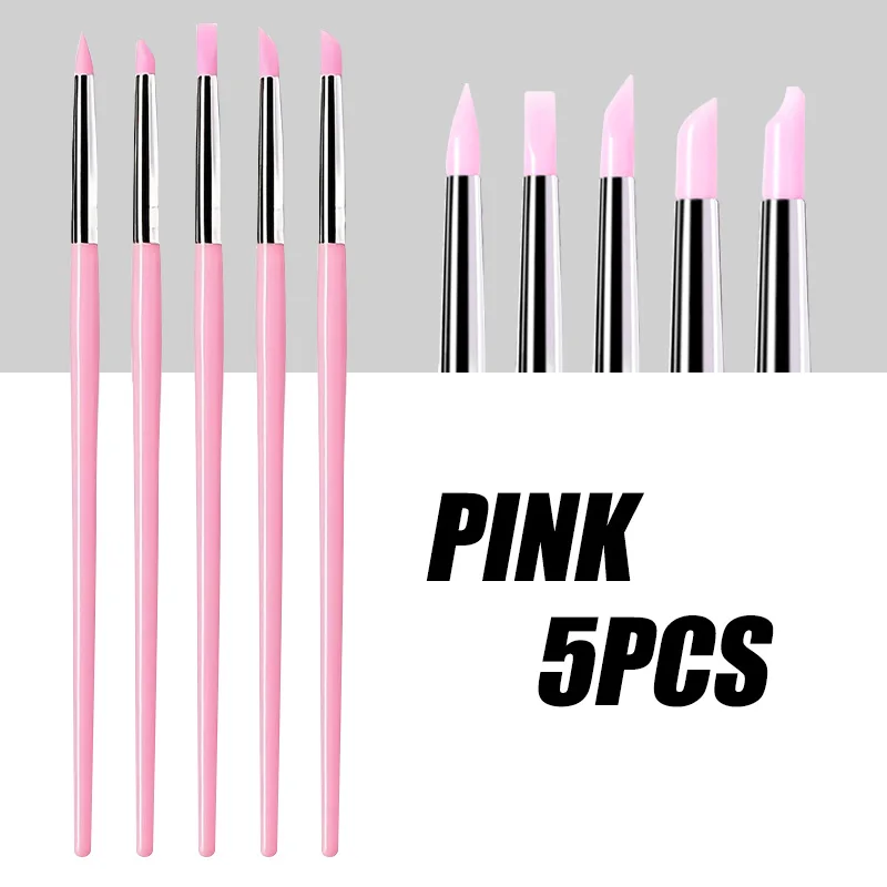 5 stks/set Siliconen Nagelborstel UV Gel Polish Tip 3D Afbeelding DIY Puntjes Polish Borstels Pen Professionele DIY Manicure Gereedschap