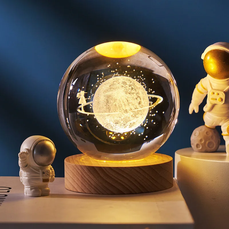 

3D Laser Carved Crystal Ball LED Night Light Galaxy Projector Home Bedroom Decorative Light Solar System Moon Astronomy Gift