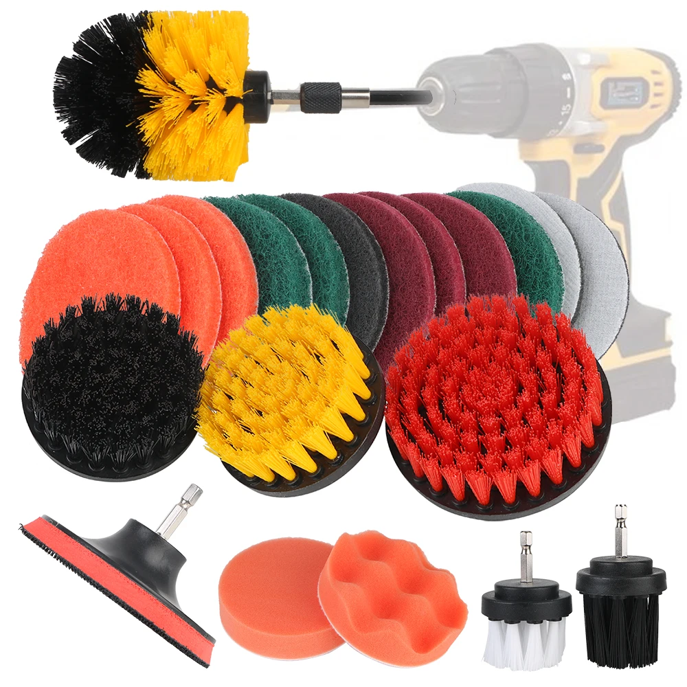 

22pcs Car Polisher Washer Brush Sponge Scrub Pads Coating Waxing Cleaning Tools Electric Drill Brushes Interior Auto Accessories