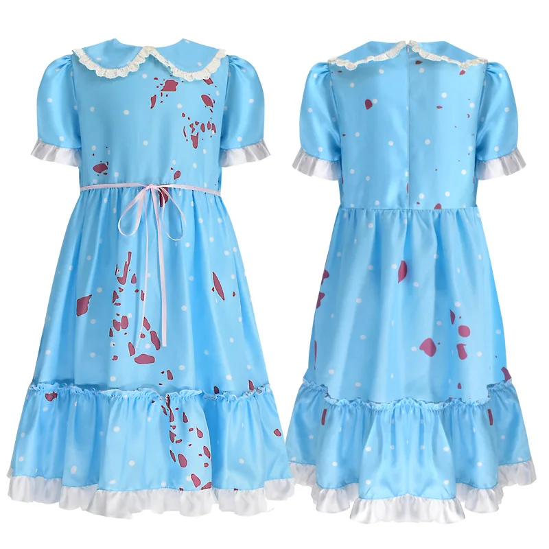 Horrorfilm Zwillings mädchen Cosplay blaues Kleid Kostüm Kind Halloween Blut glänzend