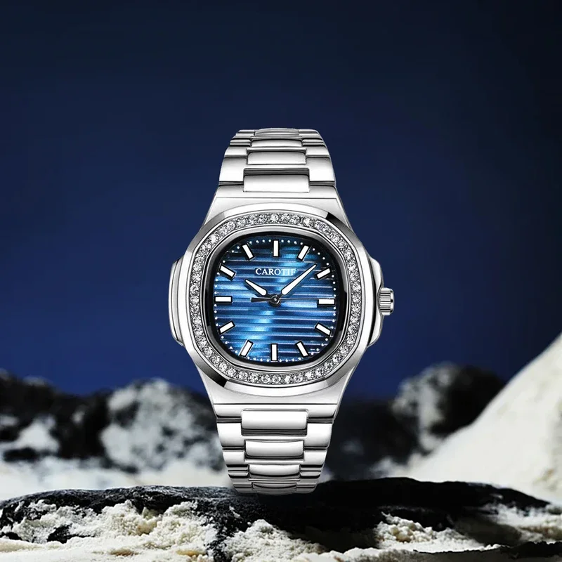 新しい女性の腕時計エレガントなスタイルライト高級ナイトディスクシルバースチールベルト全自動女性の機械式時計