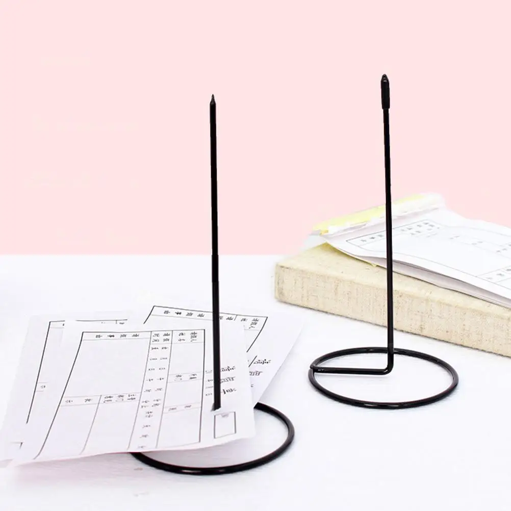 

2 Pcs Menu Ticket Fork Document Insert Black Office Steel Desk Paper Holder Receipt Kitchen Organizer Bills