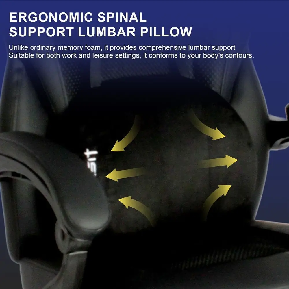 Ergonomic Reclining Office Chair with Footrest and Lumbar Support for Heavy Adults, Cushioned Mesh Gaming Chair (Black) view 6