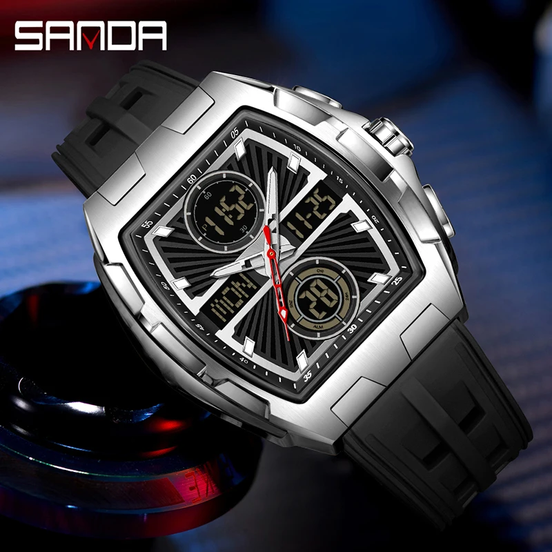SANDA 6203 Многофункциональные мужские электронные часы с календарем, хронографом, будильником, светящиеся цифровые часы для спорта на открытом воздухе для мужчин