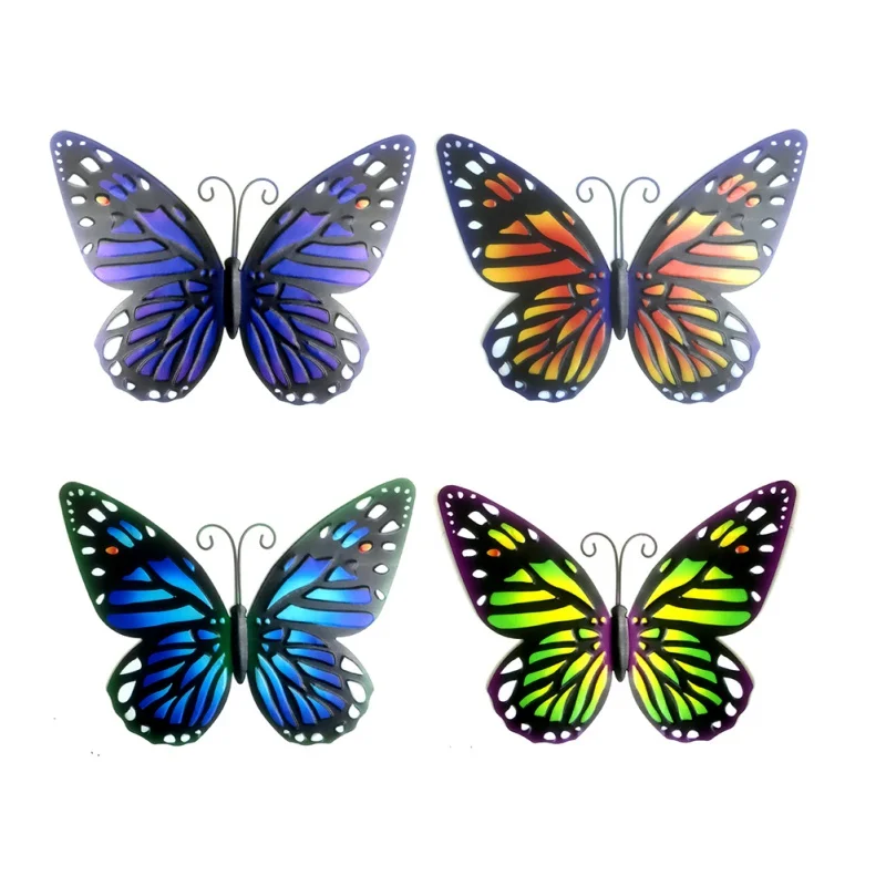 4pcs/set Metal Butterfly Wall Art Decoration 3D Wrought Iron Cutout Butterfly Mural Decorative Sculpture for Garden Fence Decors