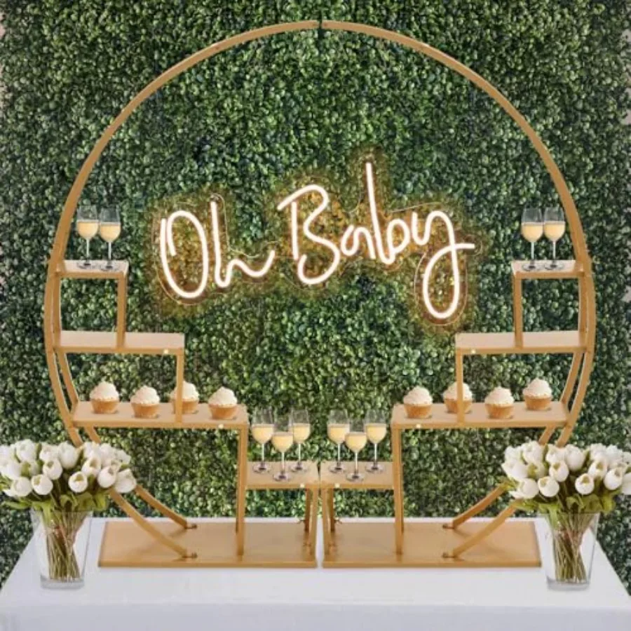 

Металлическая 4-ярусная полка-стойка для растений в форме полумесяца, 137 см, золотая, с крючками для подвешивания, подставка для демонстрации кексов и десертов