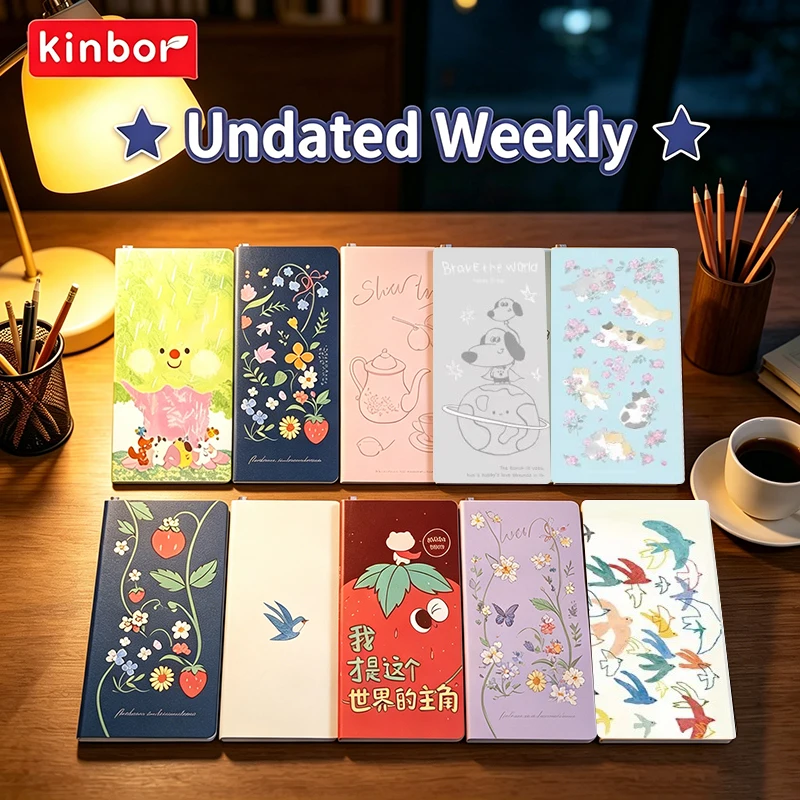 Kinbor Self-filling Weekly Plan Week Handbook Two Pages A Week Illustration Hard Book Todolist Portable Notepad Self-discipline