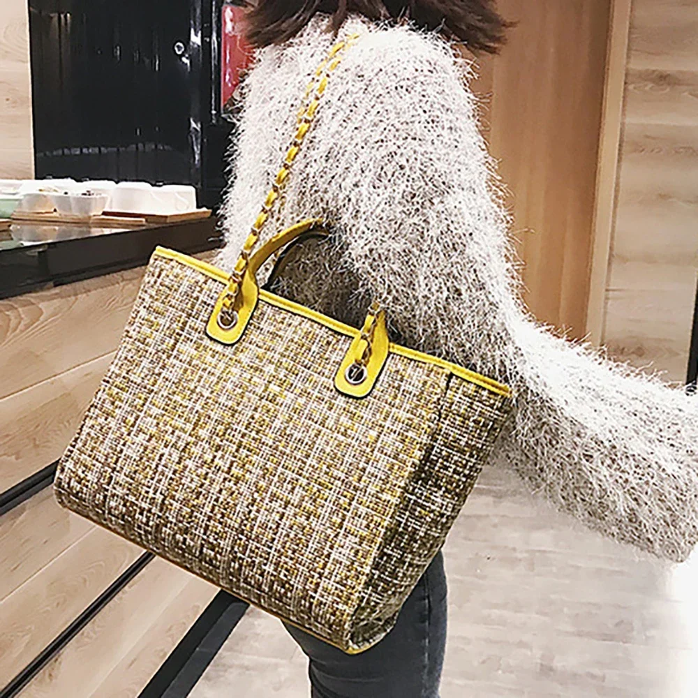 Summer Large Capacity Women Chain Bag Handbags for Female Fashion Shoulder Beach Luxury Designer Tote Ladies Hand Bags Canvas