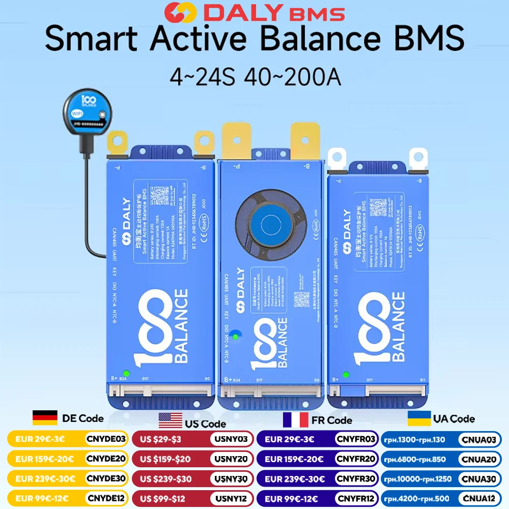 Daly BMS Smart bms  wifi bms Active balance bms 16s bluetooth 4S 8S 40A 60A 80A100A 150A Lifepo4 Li-ion jk Can bms jk 4s lifepo4