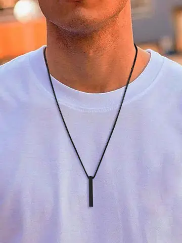 Vnox 5mm Pillar Necklace for Men Women, Stainless Steel 3D Bar Pendant, Minimalist Simple Casual Unisex Neck Collar