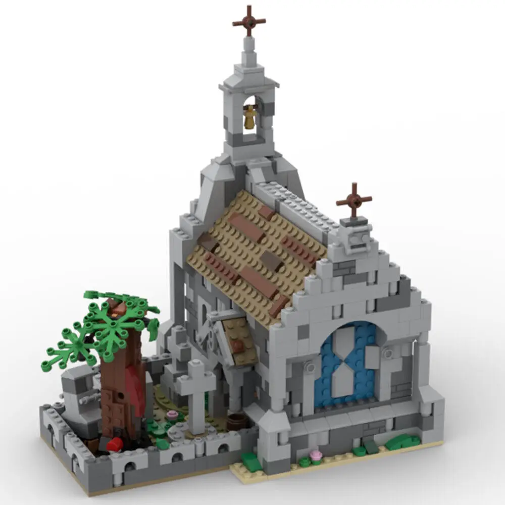 1006 Pieces UCS MOC Medieval Chapel with Graveyard and Tree Building Block Castal Assembling Brick DIY Toys Set MOC-155491