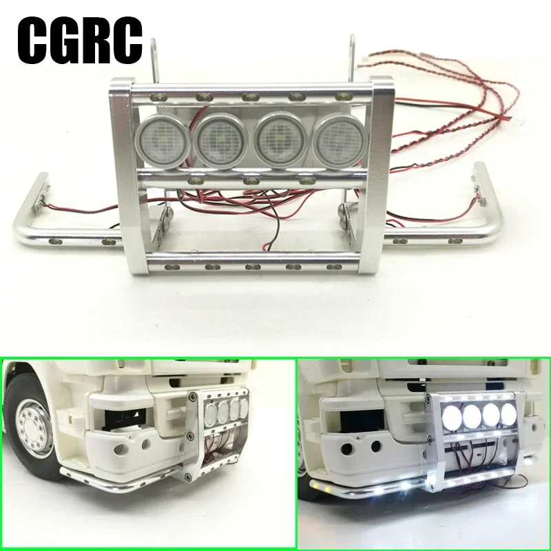 

Metal Aluminum Alloy Front Bumper with LED Lights for 1/14 Tamiya RC Truck Trailer Car Toys Scania R620 56323 R730