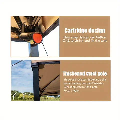 Utomhus popup-tak paviljongtält strandcamping direkttak 10x10 fot (khakifärg) Bekväm att bära 8 best sales uppfällbart tält med kapell - №3