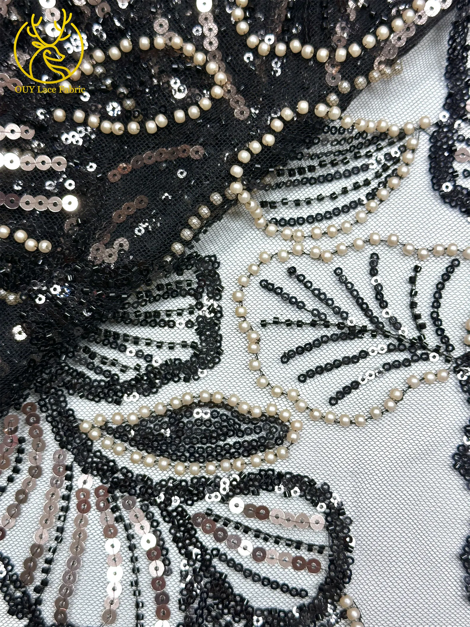 Afrikanischer Pailletten-Perlen-Spitzenstoff 2026 Französischer Nigerianischer Tüll Bestickter Spitzenstoff für Damen-Partykleider Nähmaterial – Detail 30