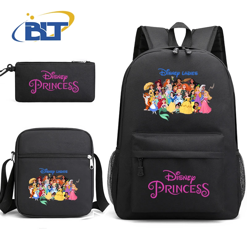 Disney Princess Series Printed Student Backpack Kids Backpack Single Shoulder Bag Pencil Case 3-piece Set for Girls