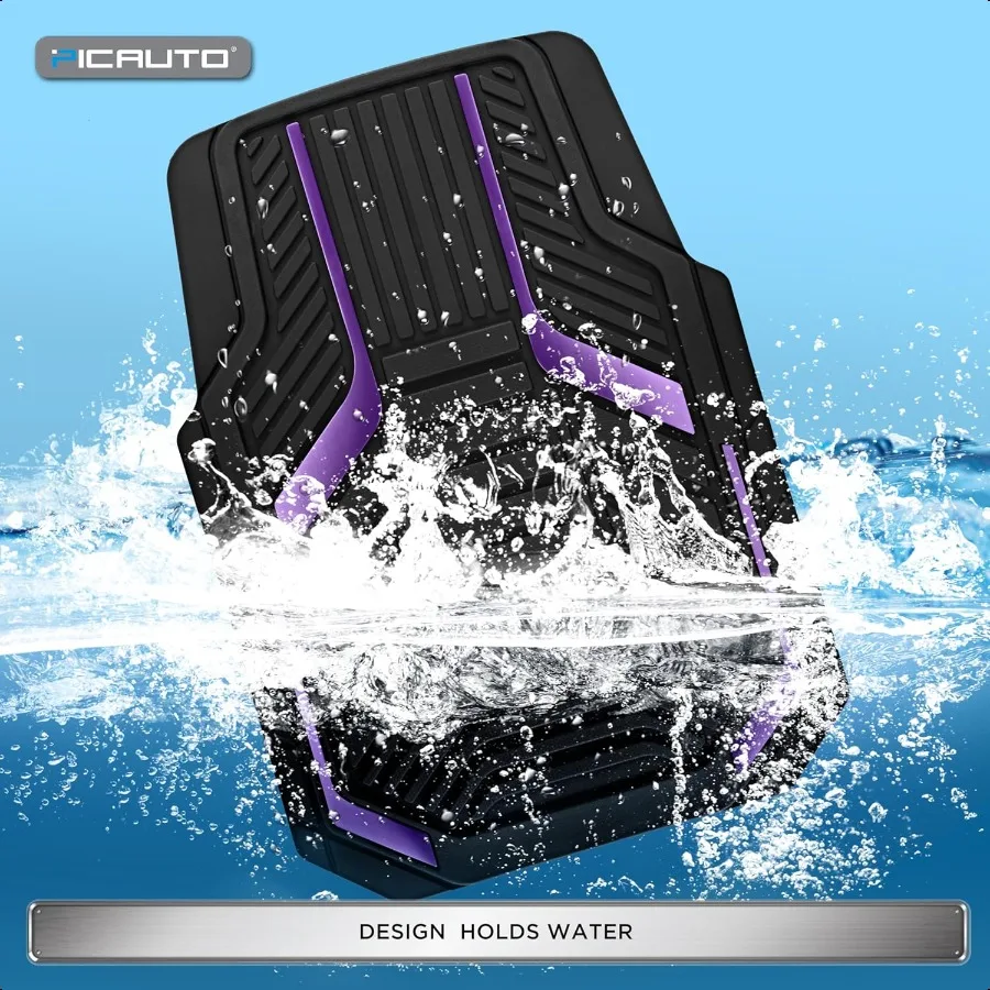 Heavy Duty Rubber Floor Mats Purple Aluminum Film Car Mats Set Front and Rear Car Mats with AntiSlip Backing All Weather Protec