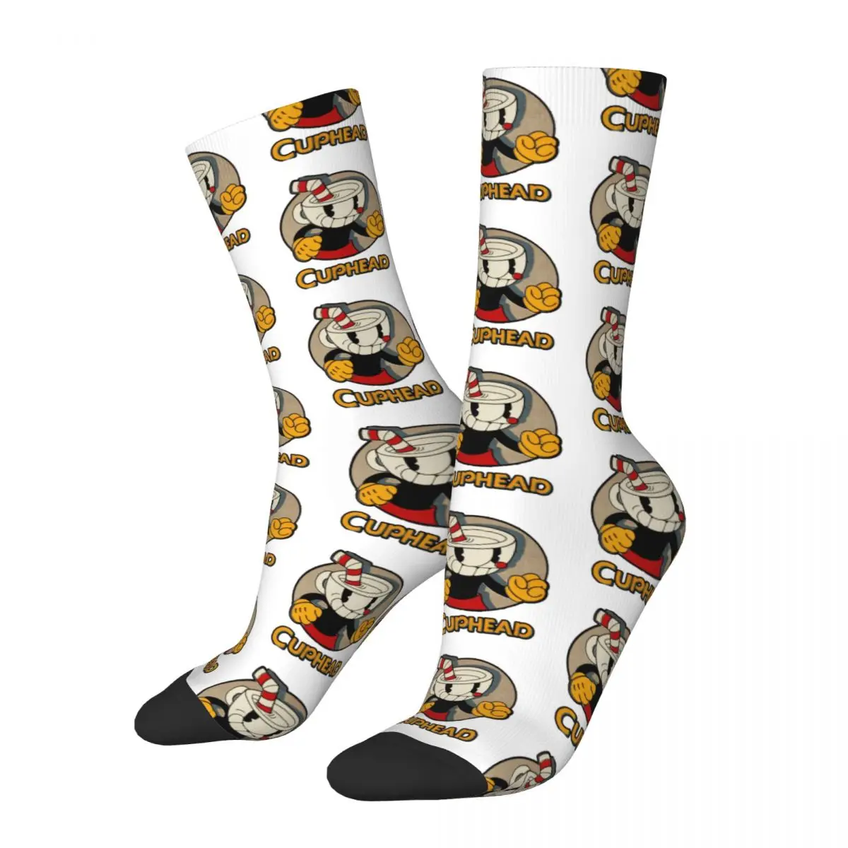 Autumn Winter Retro Women Men Cuphead And Mugman Angry Socks Retro Games Sweat Absorbing Basketball Socks