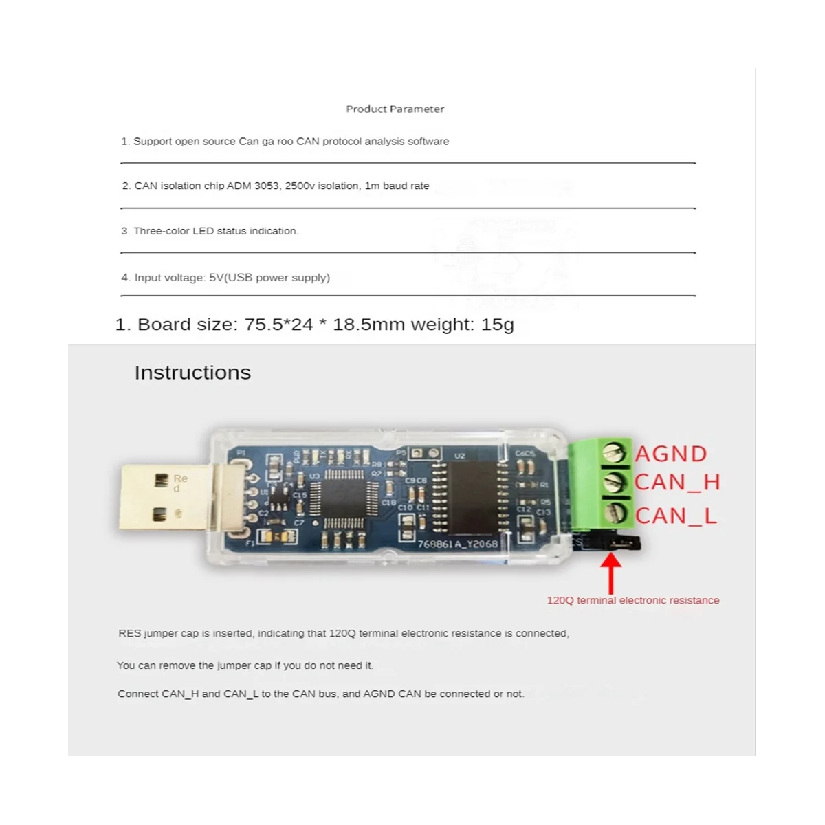 CANable USB to Converter Module CAN Canbus Debugger Analyzer Adapter CANdleLight ADM3053 Isolated Version CANABLE PRO