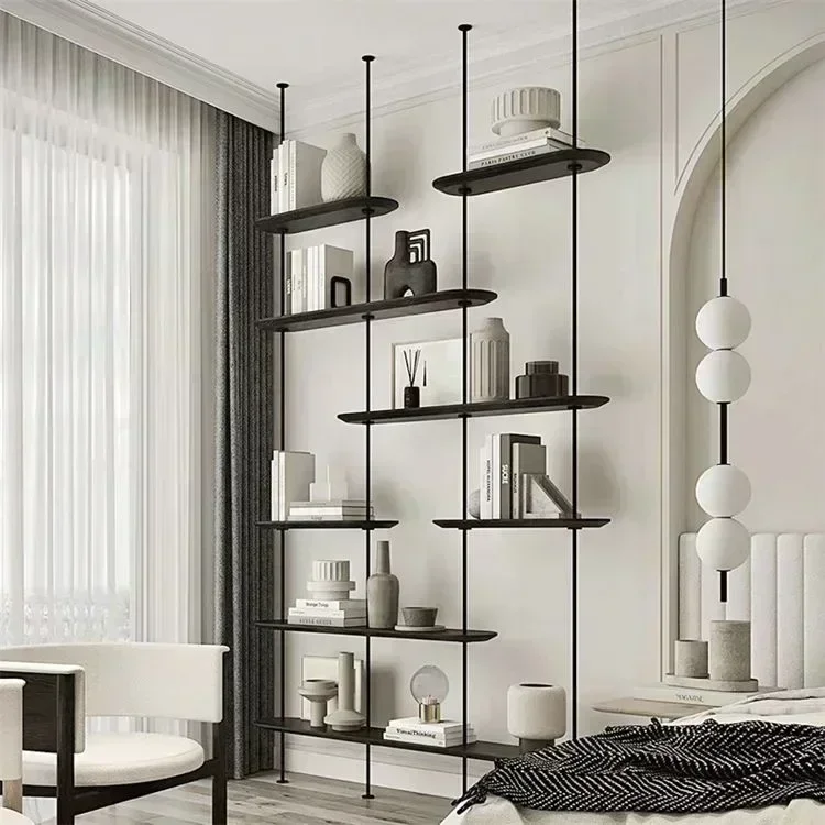 Iron Ladder Shelves Bookcase Floor Standing Black Metal Frame with Wooden Shelf ,The Height Can Be Adjusted By 2-3cm.