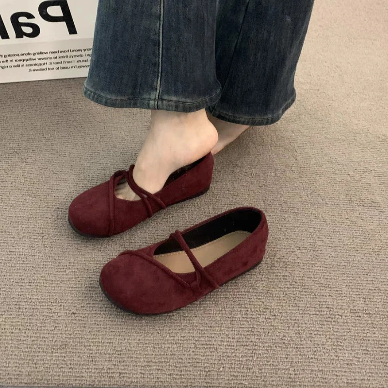 Cute Round Toe Ladies Footwear Retro Spring and Autumn Slip-on Shoe Quick Delivery 39 Korean Style Y2k Young Women's Flat Shoes