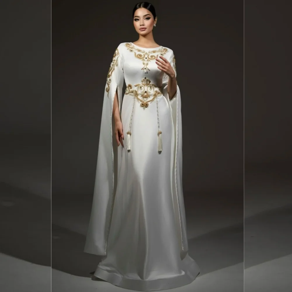 

Customized High Quality Charmeuse Sequined A-line Scoop Neck Long Dresses Bespoke Occasion Simple Sparkle