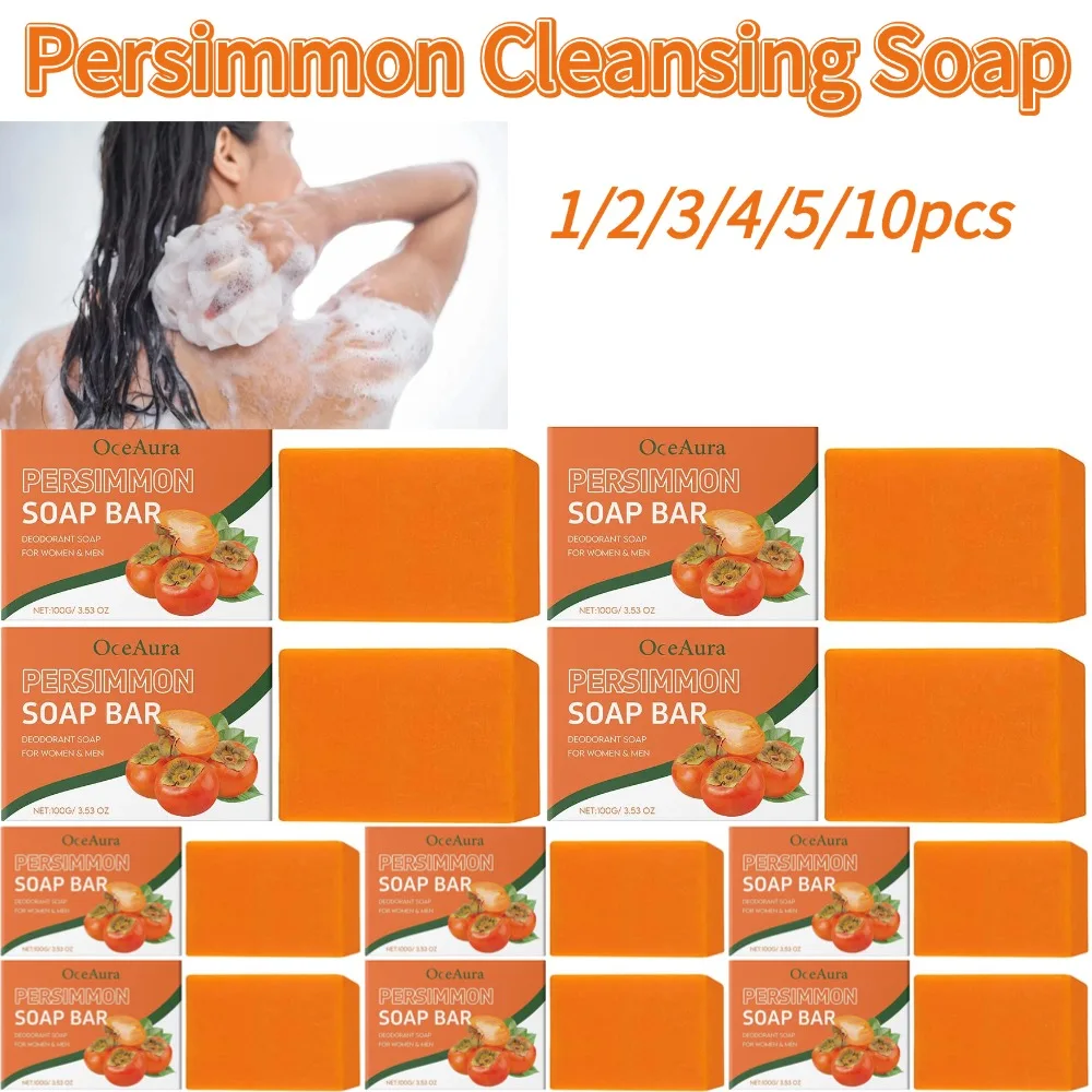 Persimmon Cleansing Soap Bar Body Care Face Wash Exfoliating Soap Fruit Handmade Shower Soap Body Odor Removal Soap 1/2/3/4/5/10