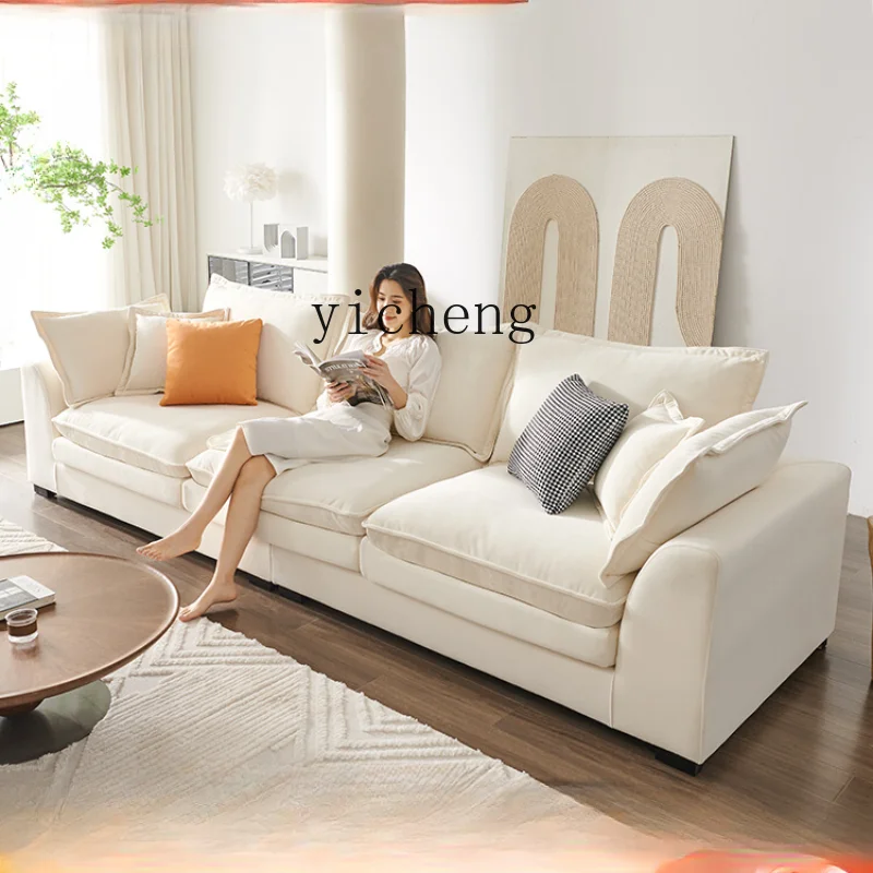 ZC Simple Technology Cloth Sofa Cream Style Straight Row Living Room Latex Double Solid Wood Milk Flannel Art Sofa