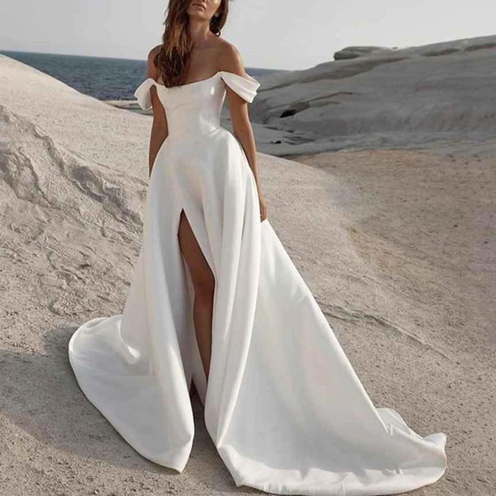 

High-end Satin Wedding Dresses backless Backless Trailing Gowns for Pageant Cocktail Bridesmaid Beach Holiday Banquet Prom Holid