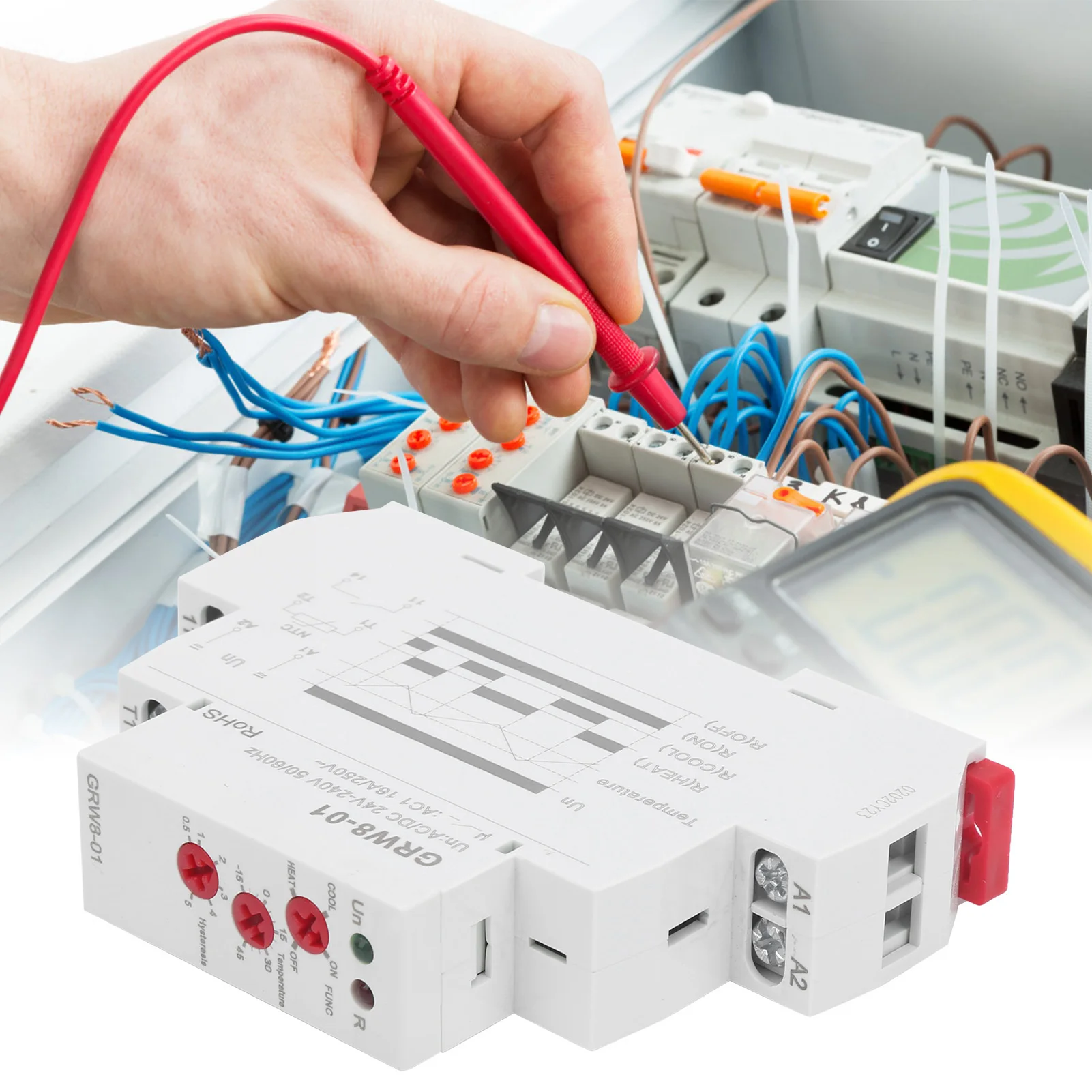 Temperature Control Relay LED Indicate High/Low Temperatures Monitor with Probe GRW8-01 Temperature Controller Relay Controller