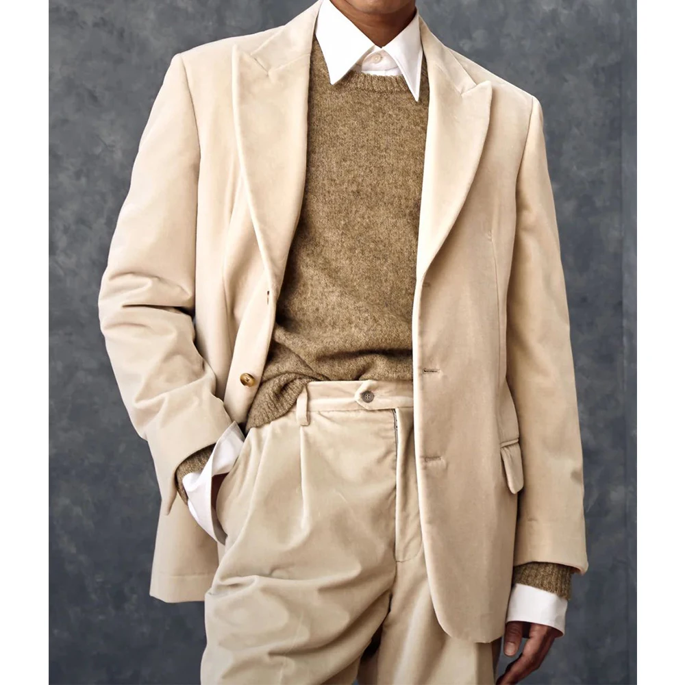 

Men's Velvet Suit Two-Piece Set Single Breasted Slim Fit Comfortable Elegant Business Suit Casual Fashion Blazer & Pants Outfit