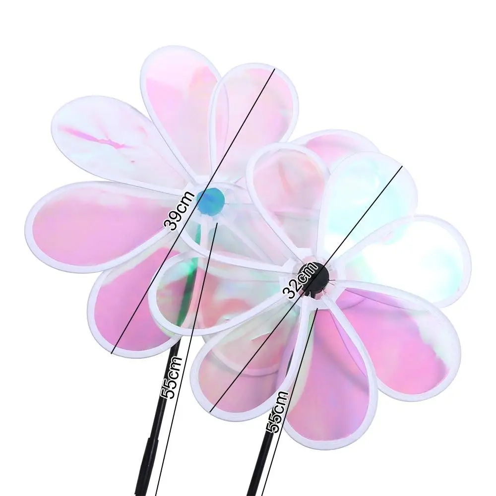 Cute Transparent Eight Leaf Windmill Flower Grounding Color Film Windmill Colorful Reflective Color Changing Windmill