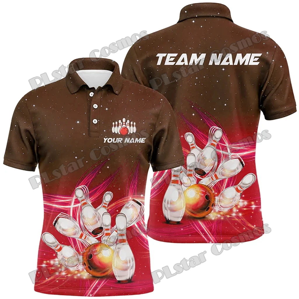 Lightning Thunder Bowling Ball And Pins Multicolor Custom Name 3D Printed Men's Polo Shirt Summer Unisex Casual Polo shirt WK232