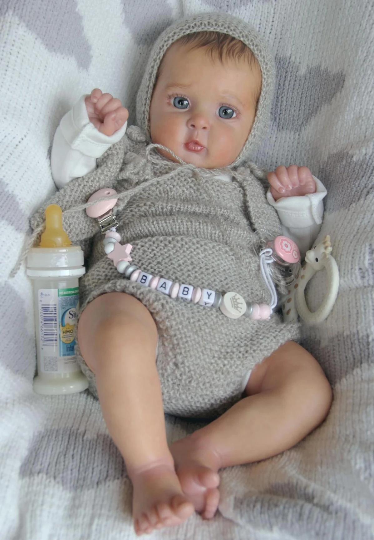 NPK Muñeca Reborn Jocy de 19 pulgadas, pelo enraizado de piel 3D hecho a mano realista con venas visibles, juguete coleccionable de tamaño de boba