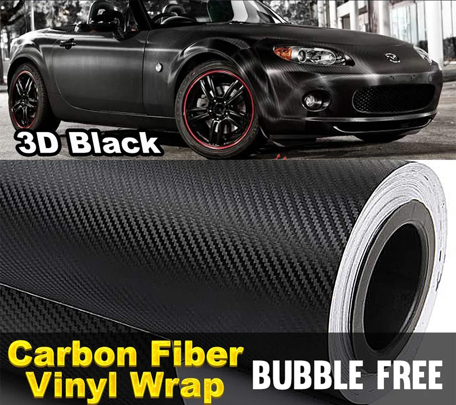 

150cm 3D Carbon Fiber Black Car Wrap Vinyl Covering Film Sticker Decal Roll Sheet Air Bubble Release 5Ft / 60"