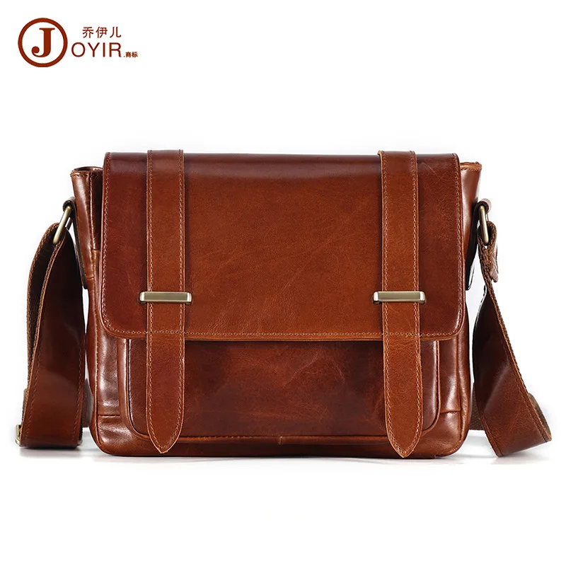 Cowhide men's messenger bag, new retro oil wax leather, leather men's bag, large-capacity messenger bag, boys shoulder bag.