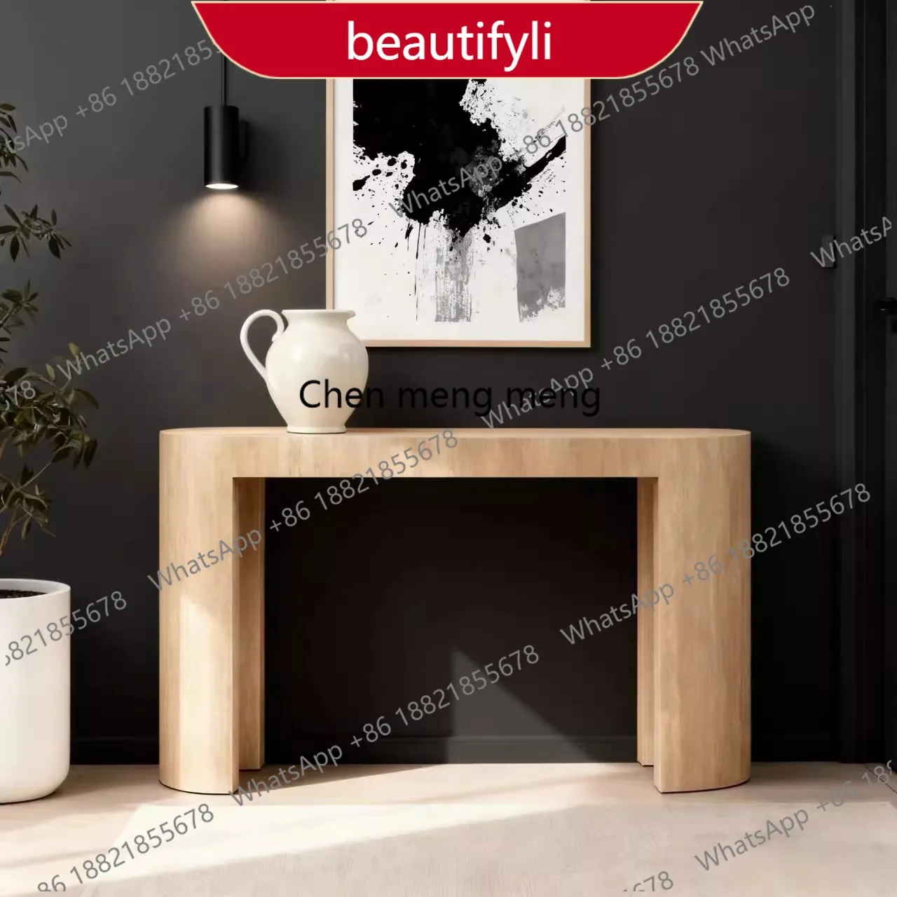 M45 Modern simple natural travertine entrance platform against the wall entrance table storage platform corridor ultra-narrow