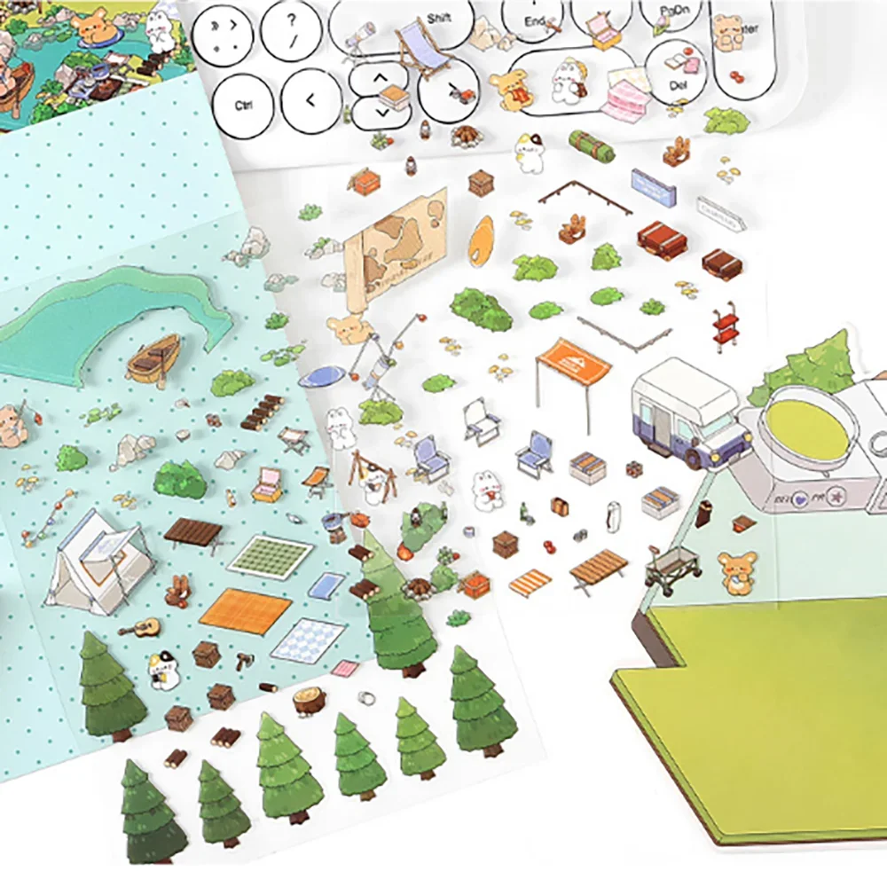 Creative 2.5D Landscape Stickers DIY Handmade Tent Landscape Decoration Stickers