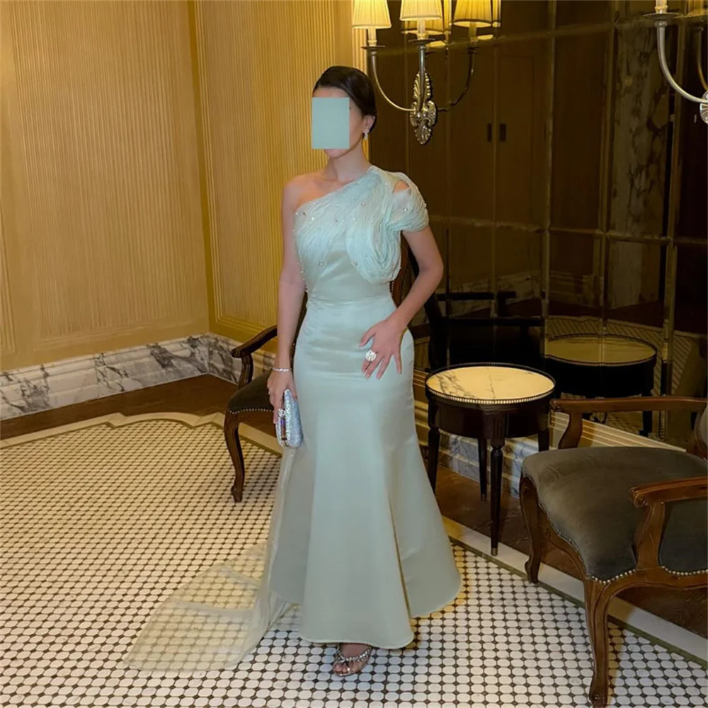 ROYET Shiny Sequined One Shoulder Pleat Mermaid Luxury Evening Dress Ankle LEngth Sweep Train Formal Prom Gown Customized 2025