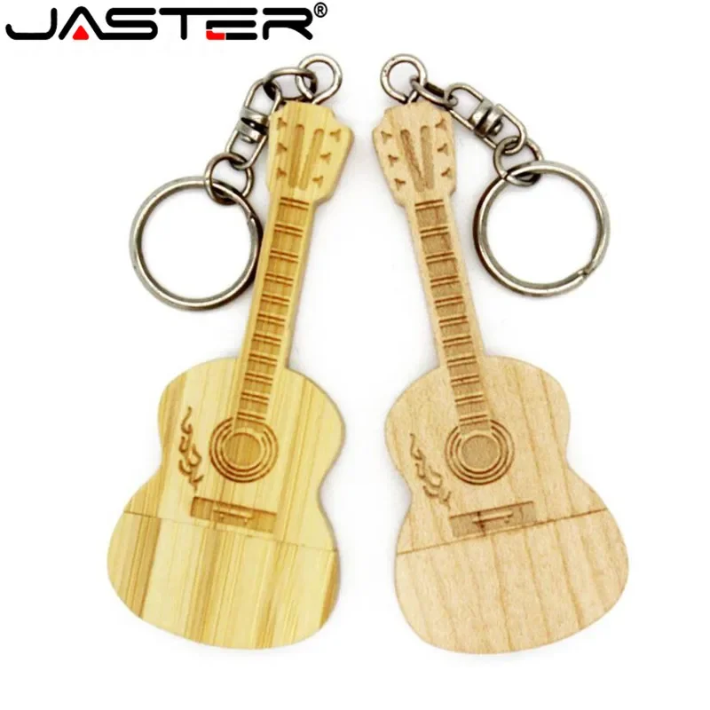 JASTER Metal keychain Natural wooden bamboo Guitar model usb flash drive pendrive 4GB 16GB 32GB 64GB memory stick LOGO customize