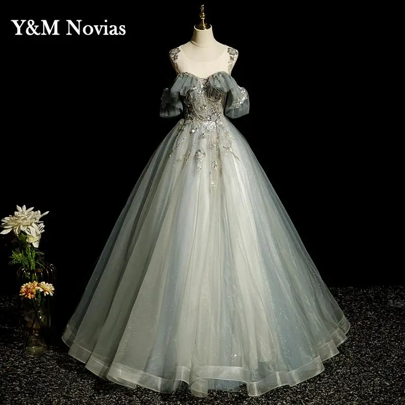 Y & m Novias O الرقبة Pluse حجم Quinceanera فساتين Vestidos منتفخ لحفلة موسيقية خمر الكرة ثوب مع الأكمام الفيديو الحقيقي