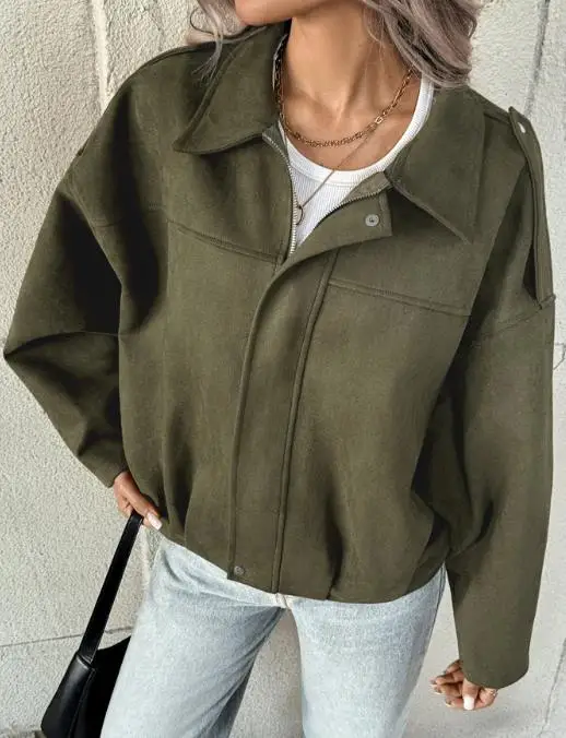 Women's Loose Long Sleeved Jacket Casual Collar Top for Autumn Winter 2025 New Fashion Outerwear