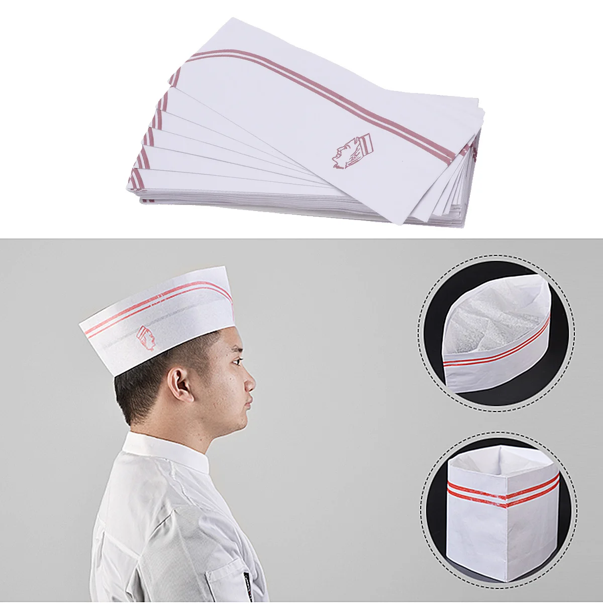 50Pcs Disposable Paper Chef Hats Lightweight Comfortable Headgear for Professional Chefs Bakers Catering Schools Home Baking