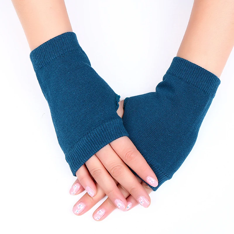 1 Pairs Winter Half Finger Gloves Knitted Fingerless MittensPure Color  Warm Cuff With Thumb Hole Stretchy Short Hand Warmer