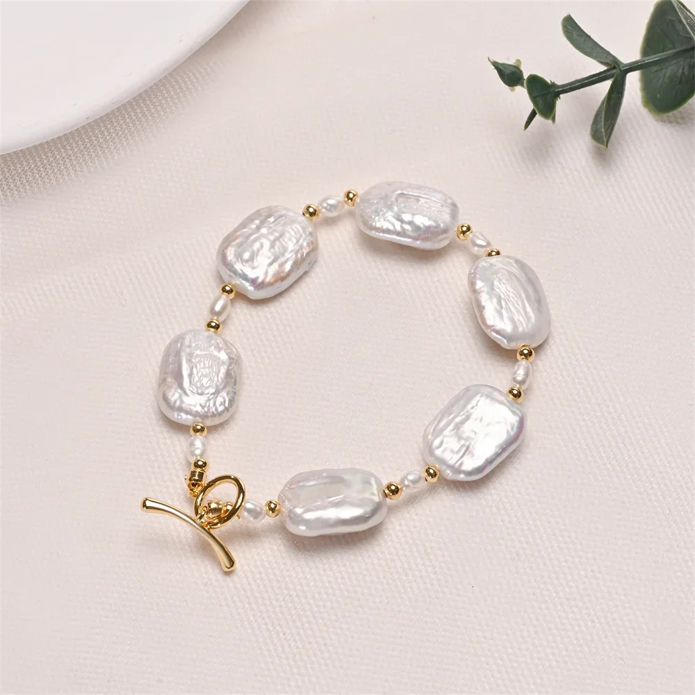 Hengsheng 13.5*17mm Big Baroque Freshwater Pearl Bracelet for Women 16cm 18cm 20cm OT Buckle Pearl Bracelet Jewelry Gift