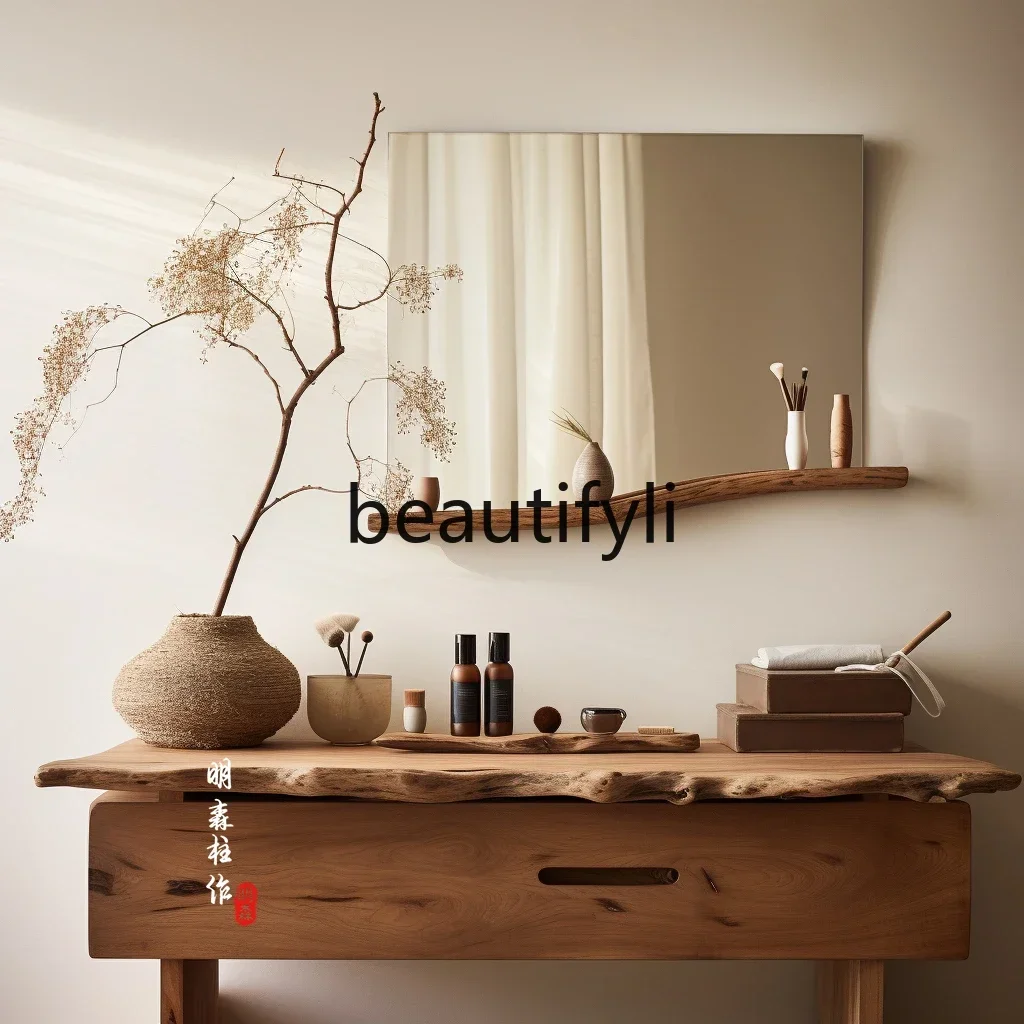 Log dresser solid wood makeup table natural shaped wood Chinese style bedroom furniture