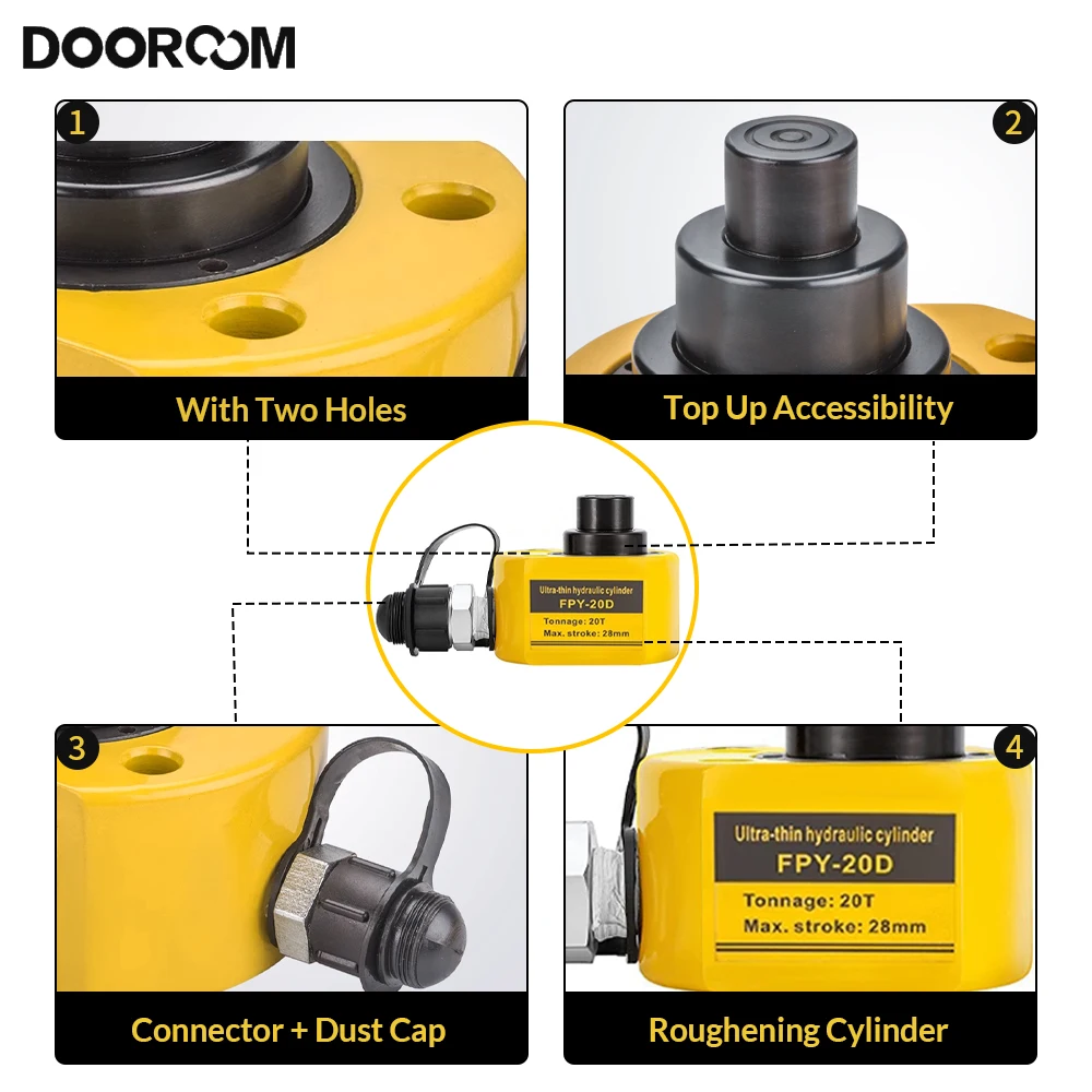 DOOROOM 10 20 100T Ultra thin multi section hydraulic jack Super Thin Type hydraulic cylinder DFPY Used with Hydraulic Pumps