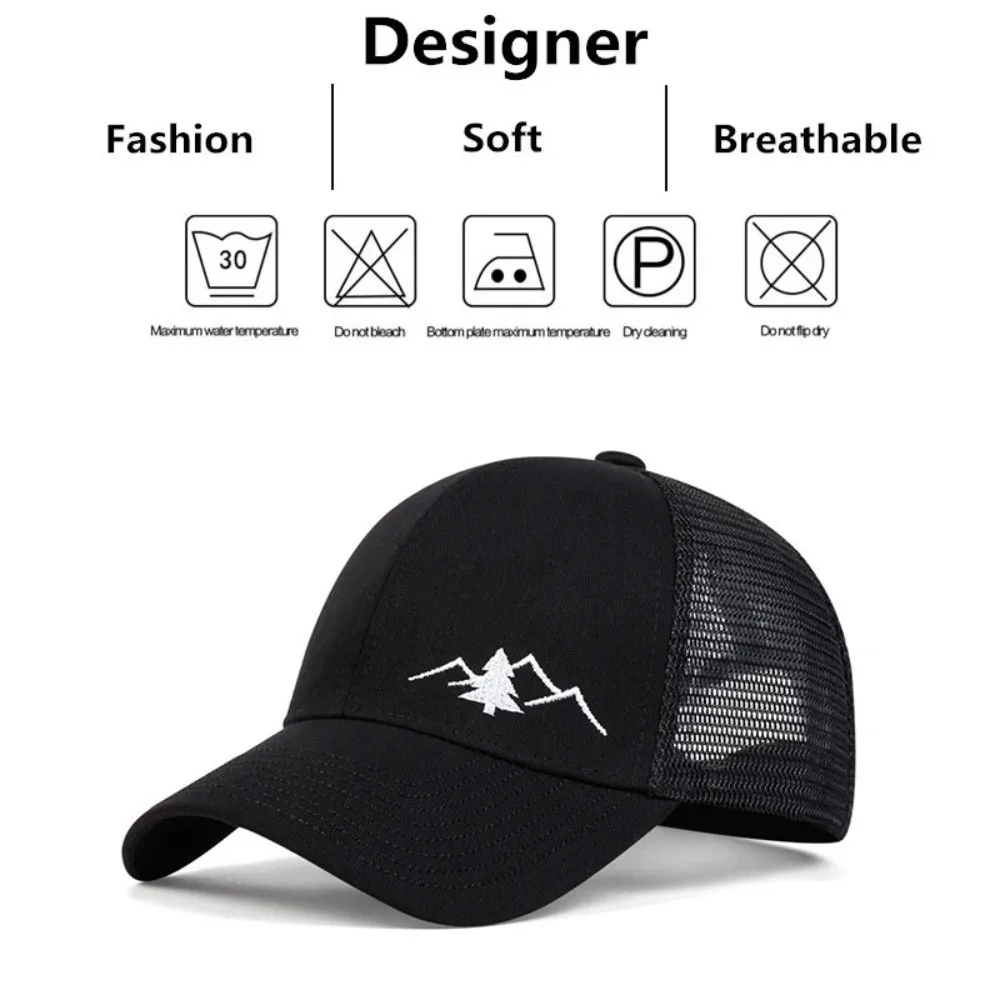 Mountain Embroidery Baseball Cap Breathable Design Adjustable Fit Mesh Cap Net Construction Duck Tongue Brim Casual Hat