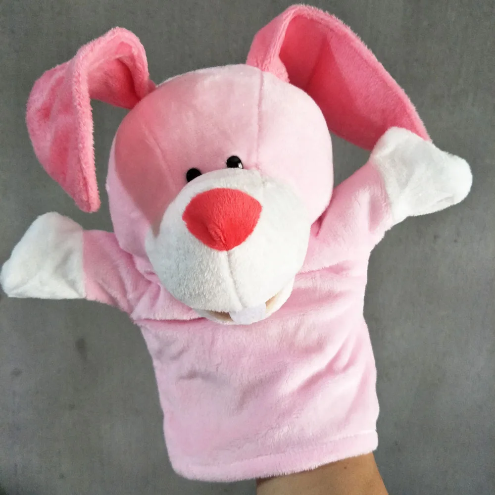 Offener Mund rosa Kaninchen Handpuppe Säugling Plüschtier für Kindergeburtstagsgeschenk