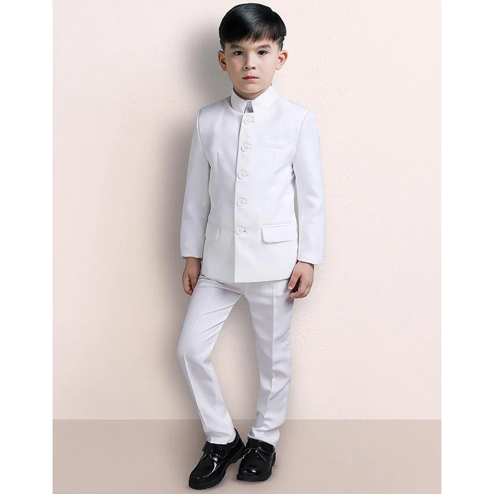 Kids Clothes Stand Collar Single Breasted Kids Clothing Formal Casual Chinese Style Boy Suits Slim 2 Piece Blazer with Pants